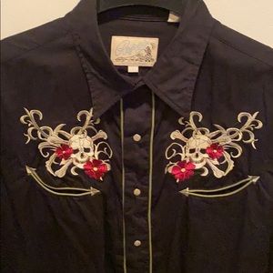 Roper Rockabilly Western Skull/Flowers LS L